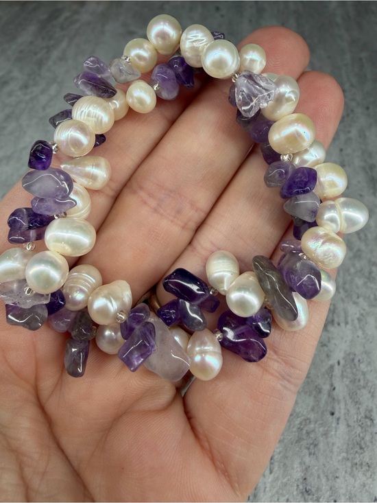 Jewelry - Genuine Pearl Amethyst Bracelet Stone Jewelry Gemstone Stretch